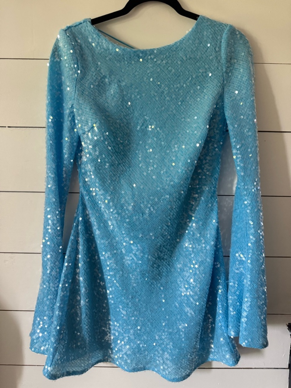 Light Blue Sequin Long Sleeve Mini Dress - Picture 3 of 7